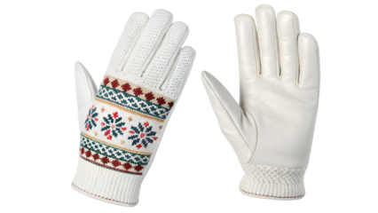 White leather knit gloves fair isle pattern isolated on a transparent background image