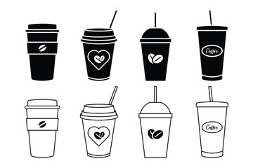 Coffee cup vector icon set . Paper coffee cup icon isolated on white background. eps 10