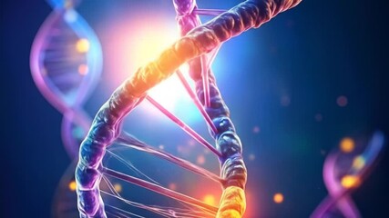 3 d render of dna strand with bright lights and blue background - Powered by Adobe