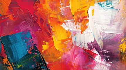 A colorful abstract painting with vibrant colors and brushstrokes