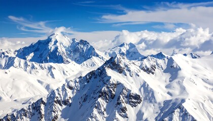 Naklejka premium Snowy mountain peaks under a vibrant blue sky (4)
