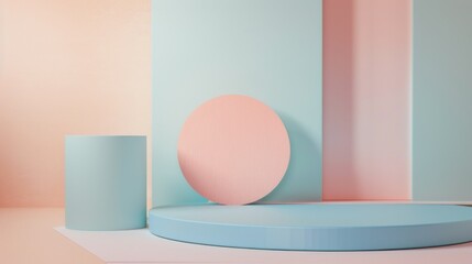 Fototapeta premium A blue and pink geometric abstract background with a blue and pink cylinder and a pink and blue circle.