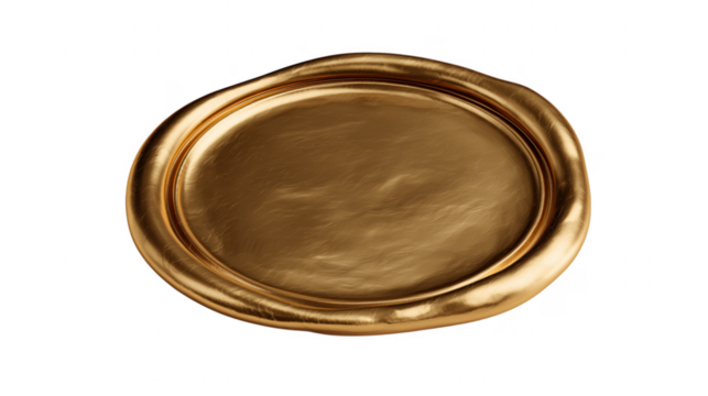 Luxurious golden oval tray with metallic texture on transparent background for presentation - Powered by Adobe