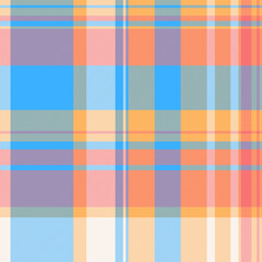 Tie check tartan pattern, dining plaid textile seamless. Hispanic fabric texture background vector in cyan and orange colors.