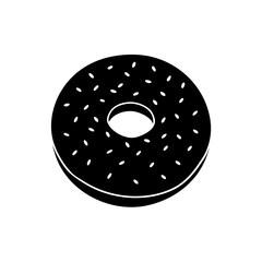 Black donut with white sprinkles isolated on transparent background silhouette