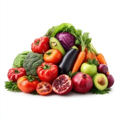 A colorful assortment of various fruits and vegetables piled together on a white surface