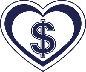 Obraz premium Dark blue heart with dollar sign icon on black background Keywords: heart, dollar Giving Tuesday
