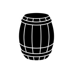 Illustration of a black wooden barrel icon on transparent background silhouette