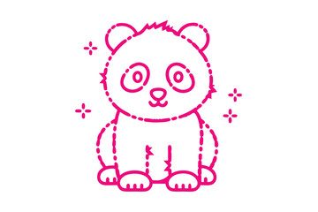 Outlined panda bears sits with glitter sparkles in the pink colored minimalist outline