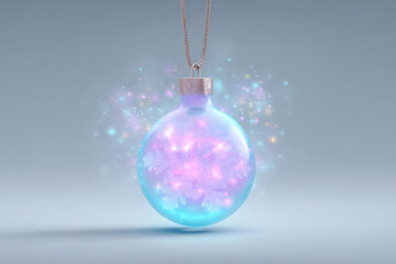 Fototapeta premium christmas ornament animated through smartphone surrounded by delicate snowflakes on clean background