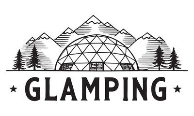 Fototapeta premium Camping and Glamping Vector Mountain Tents, Outdoor Adventure, Eco Travel