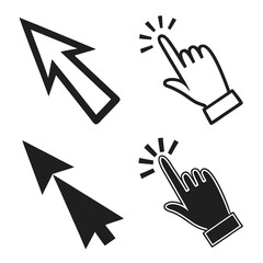 Cursor arrow and hand pointer icons click