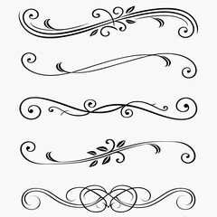Elegant black calligraphic decorative flourishes and dividers scroll ornate