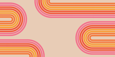 Abstract background with 70s color gradient. Background decorated with retro and fun geometric shapes. Vintage hippie vector illustration for interiors, decorations, banners, covers, and cards.