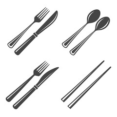 Fork knife spoons chopsticks icons cutlery