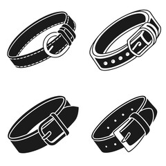 Four black belt and buckle icons fashion accessory