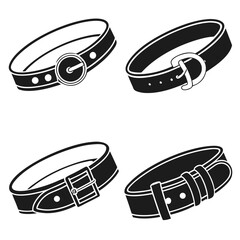 Four black belt and buckle silhouettes fashion accessory