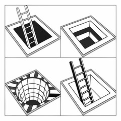 Four square openings with ladders and optical illusions hole © leptop