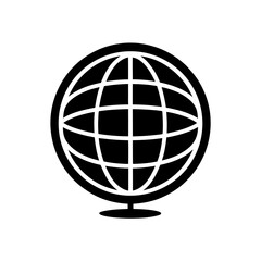 Simple black globe illustration on transparent background silhouette