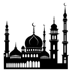 Islamic mosque architecture silhouette crescent domes minarets vector