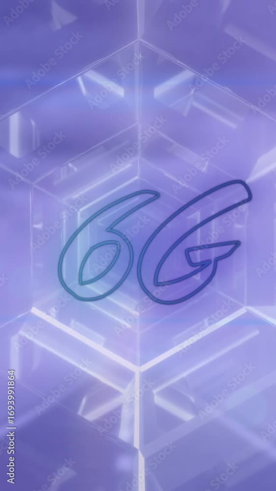 Poster animation of 6g text, connections and computer data processing