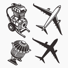 Jet engine and airplane silhouettes aircraft propulsion