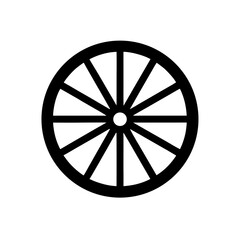 Fototapeta premium Simple black wagon wheel icon on transparent background silhouette