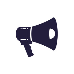 Sleek 2D flat vector megaphone icon, showcasing a distinct handle and simple form, rendered in solid professional colors with clean minimalist lines, isolated on a crisp white background.