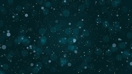 Blue and white circles move upward, and glowing golden dust, stars, glitters flies between them on dark blue background. Abstract video with defocused, bokeh, dots effect. Loop animation. - Powered by Adobe