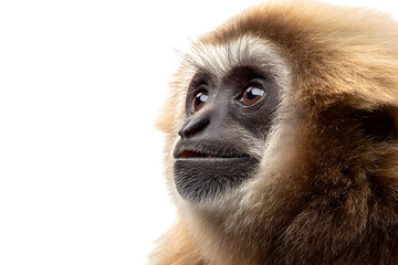 Obraz premium Close-up portrait of a gibbon monkey with soft fur and emotional eye isolated on transparent background