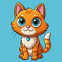 cartoon cat with big shiny eyes looks super adorable