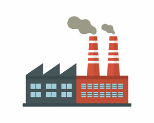 Obraz premium Flat Illustration of Industrial Factory Building with Smokestacks Emitting Pollution and Contributing to Global Warming Issues