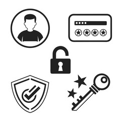 User profile lock shield key password icons user icon profile icon