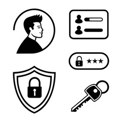 User profile lock shield and key icons user icon profile icon