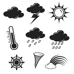 Weather icons storm rain sun thermometer tornado rainbow ship wheel vector