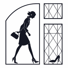 Woman walking with handbag and shoe silhouette vector