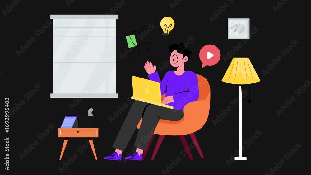 Poster online learning from home 2d motion graphics animation alpha channel