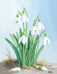 Delicate snowdrop blossoms in spring