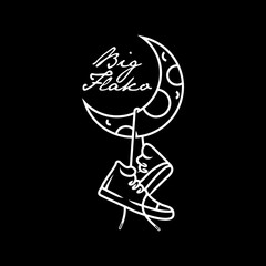 Sneaker shoes hanging on the moon line art minimalist logo design vector illustration