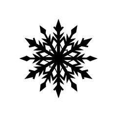 Detailed black snowflake art on transparent background silhouette