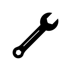 Illustration of a black wrench on transparent background silhouette