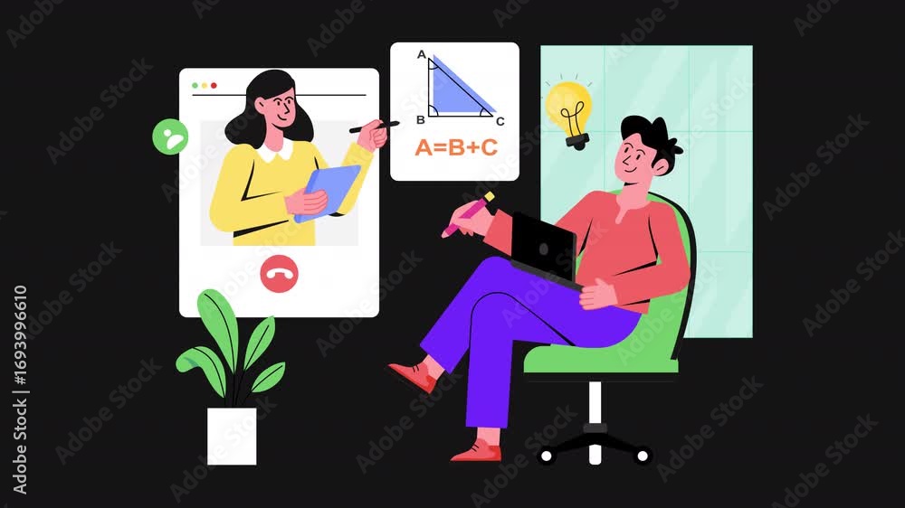 Poster boy taking online lectures 2d motion graphics animation alpha channel