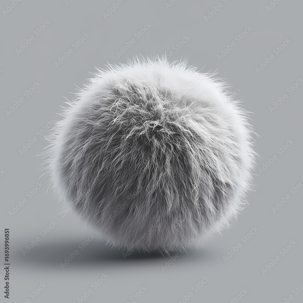 Aufkleber soft gray fluffy pom pom on a smooth surface in a minimalist setting generative ai
