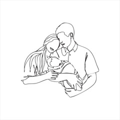 family one line art, continuous line art, animal, illustrations	
