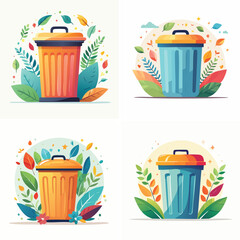 Trash can in a bright vector collection mixing multiple colorful elements.