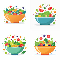 Salad bowl in a bright vector collection mixing multiple colorful elements.