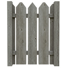 Fototapeta premium Grey Picket Fence: Rustic Garden Gate Texture isolated on transparent background