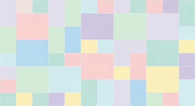 An abstract grid of rectangles in soft, pastel colors forming a geometric patchwork pattern