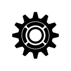 Black gear with inner circles on transparent background silhouette