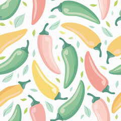 Chili Pepper pastel vector seamless pattern with cute repeating elements.